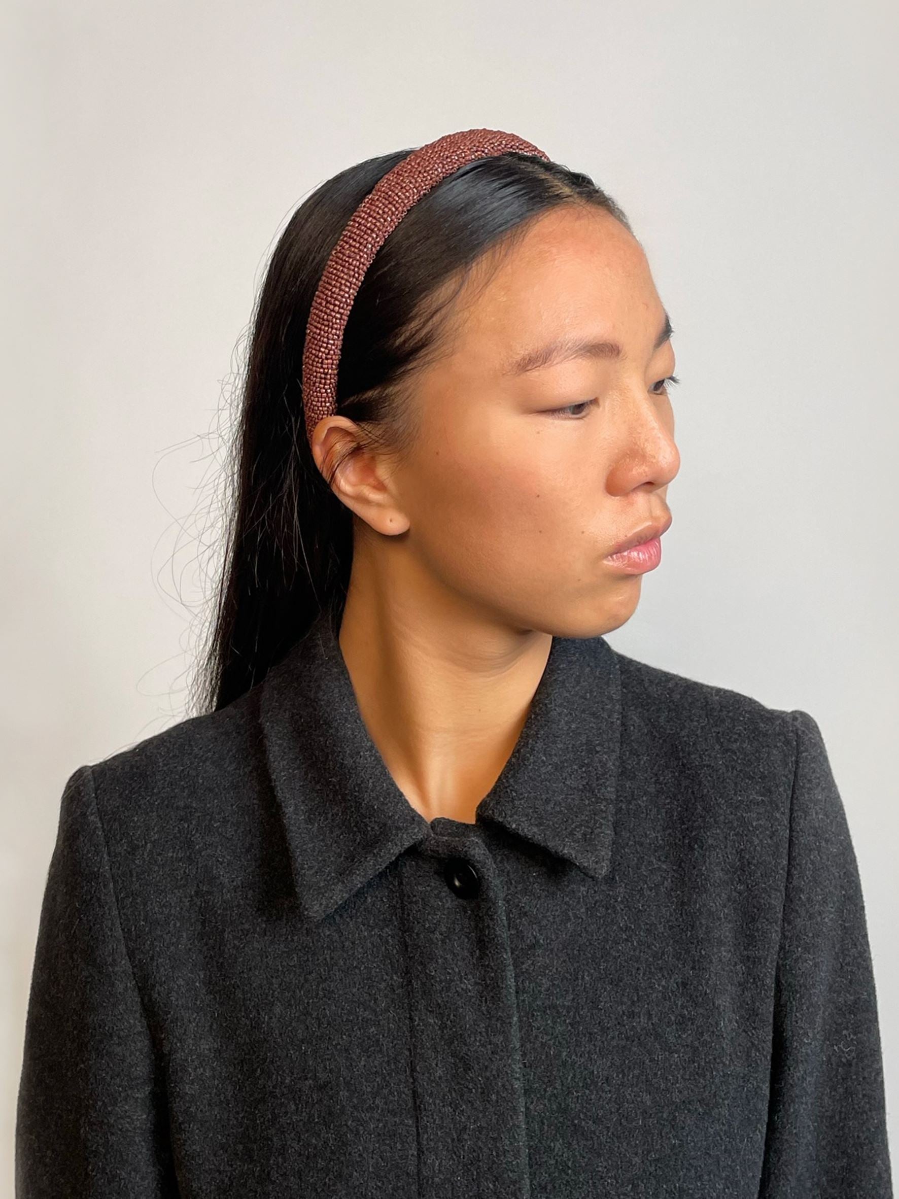 Solid Slim Beaded Hairbrace - Brown OneSize BeckSöndergaard.no