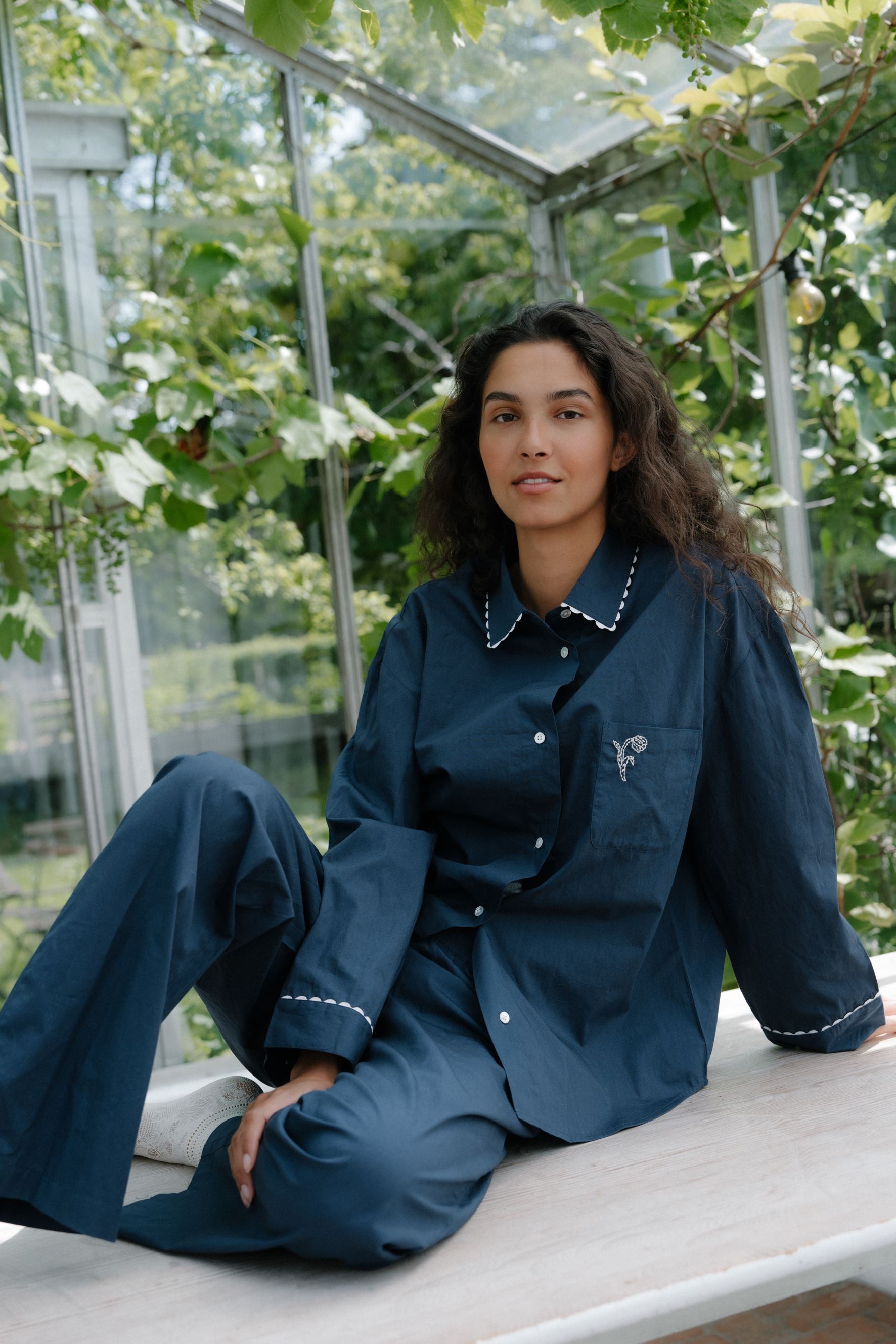 Becksöndergaard, Scallop Pyjamas Shirt - Navy Blue, homewear, homewear