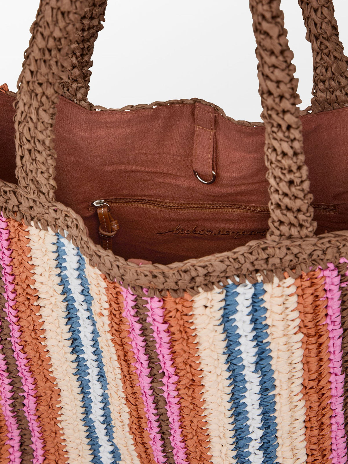 Becksöndergaard, Stripe Straw Tota Bag - Mocha Brown, sale, sale